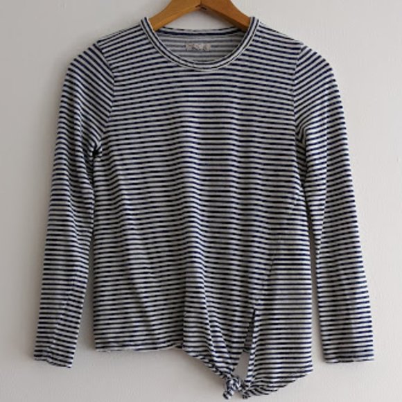 Madewell Tops - Madewell Blue and White Striped Blouse with Knot Size L